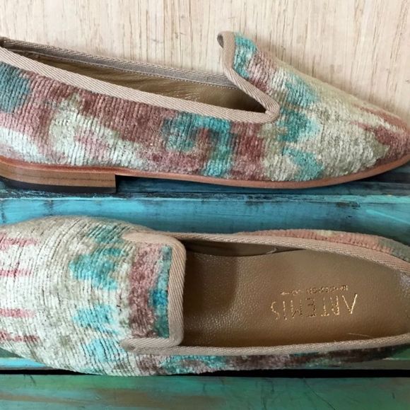 Anthropologie Tribal Print Silk Velvet Loafers - Picture 3 of 7